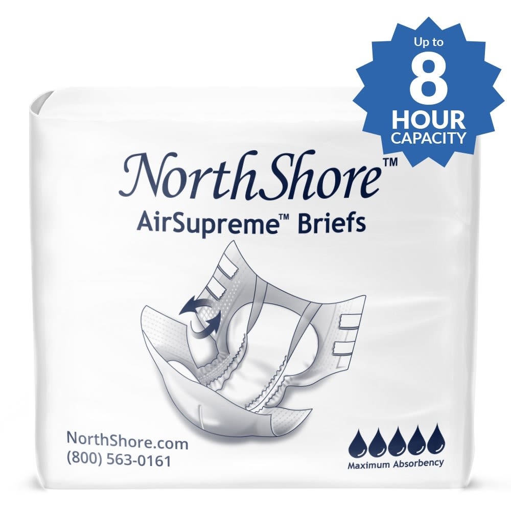 NorthShore AirSupreme Tab Briefs, Absorbency Up to 8 Hours, 45 oz, 2X-Large, White